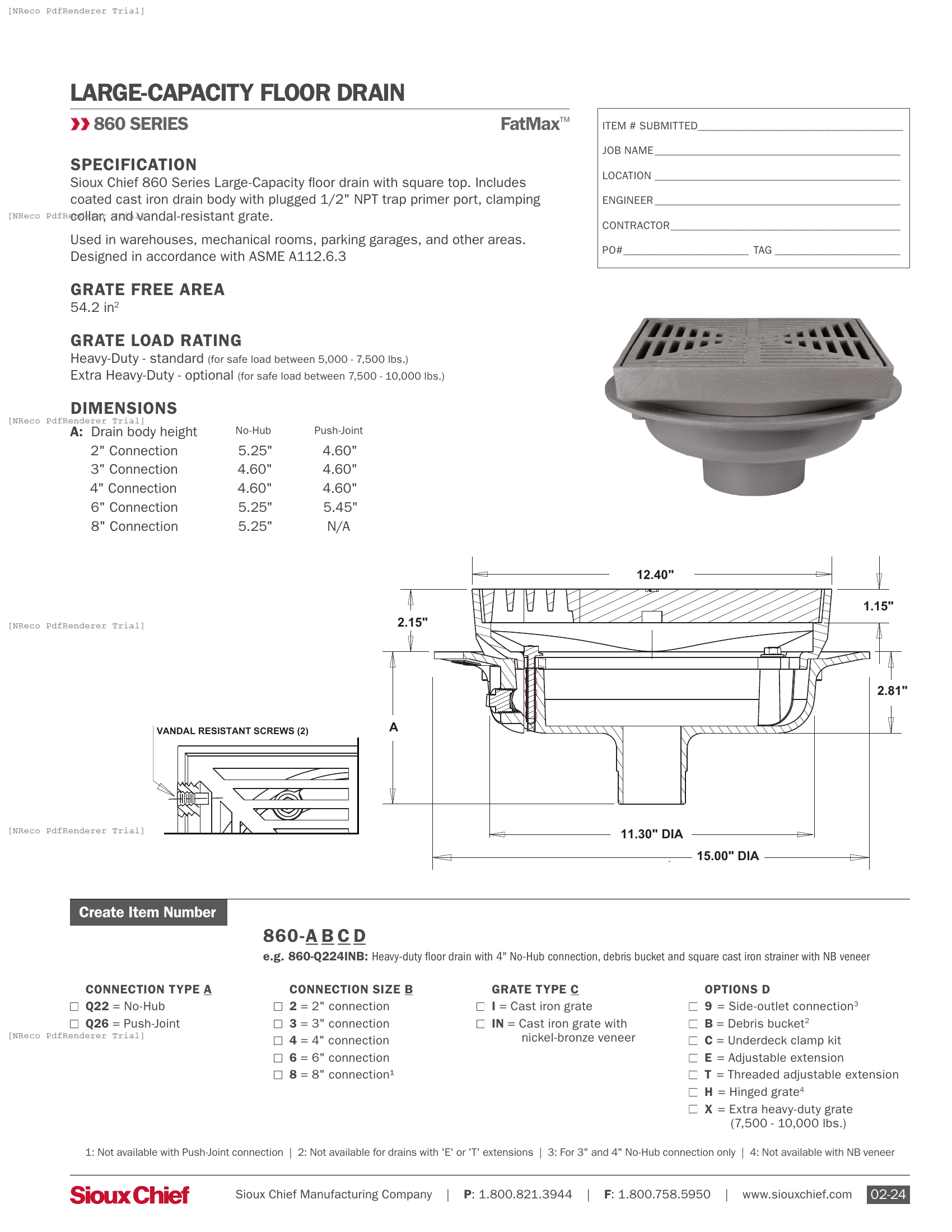 860-Q SERIES - LARGE-CAPACITY FLOOR DRAIN - SPEC SHEET.PDF Specification Document